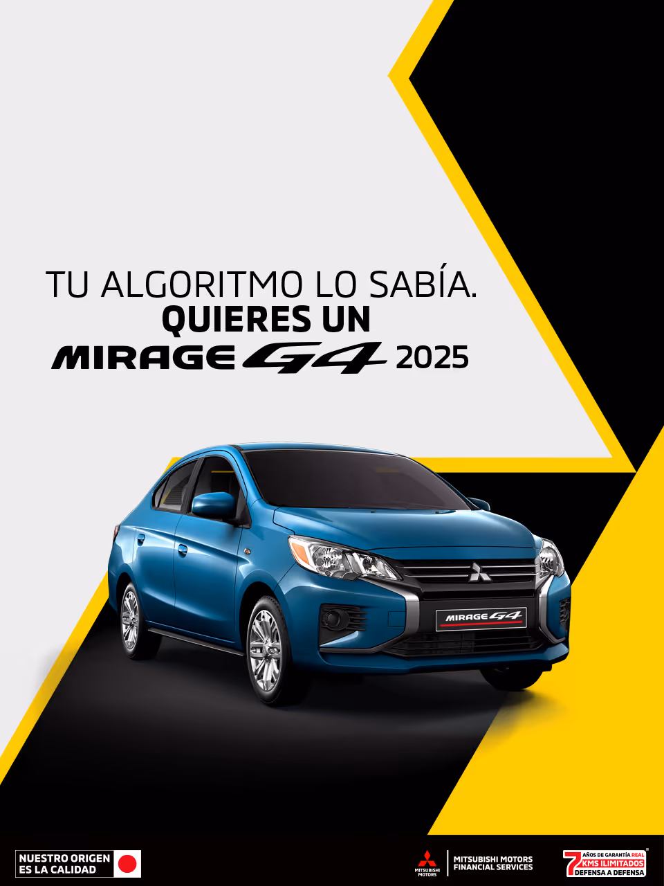 Estrena una Mitsubishi Mirage G4 2025 con tasa desde 9.9%(1) o con mensualidades desde $3,899.00 M.N. con Reestreno(2) + 0% Comisión por Apertura(3) solo con Mitsubishi Motors Financial Services.