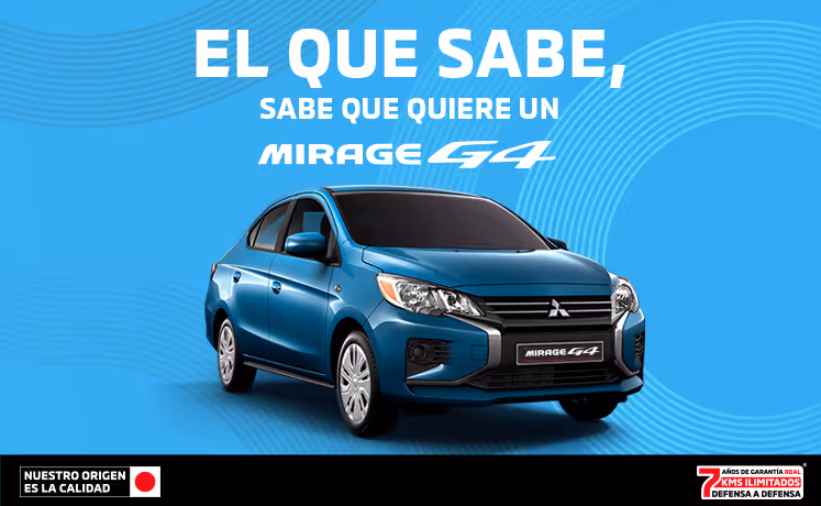 Estrena una Mitsubishi Mirage G4 2025 con tasa desde 9.9%(1) o con mensualidades desde $3,899.00MXN con Reestreno(2) + 0% Comisión por Apertura(3) solo con Mitsubishi Motors Financial Services. Estrena una Mitsubishi Mirage G4 2025 con tasa desde 9.9%(1) o con mensualidades desde $3,899.00MXN con Reestreno(2) + 0% Comisión por Apertura(3) solo con Mitsubishi Motors Financial Services.
