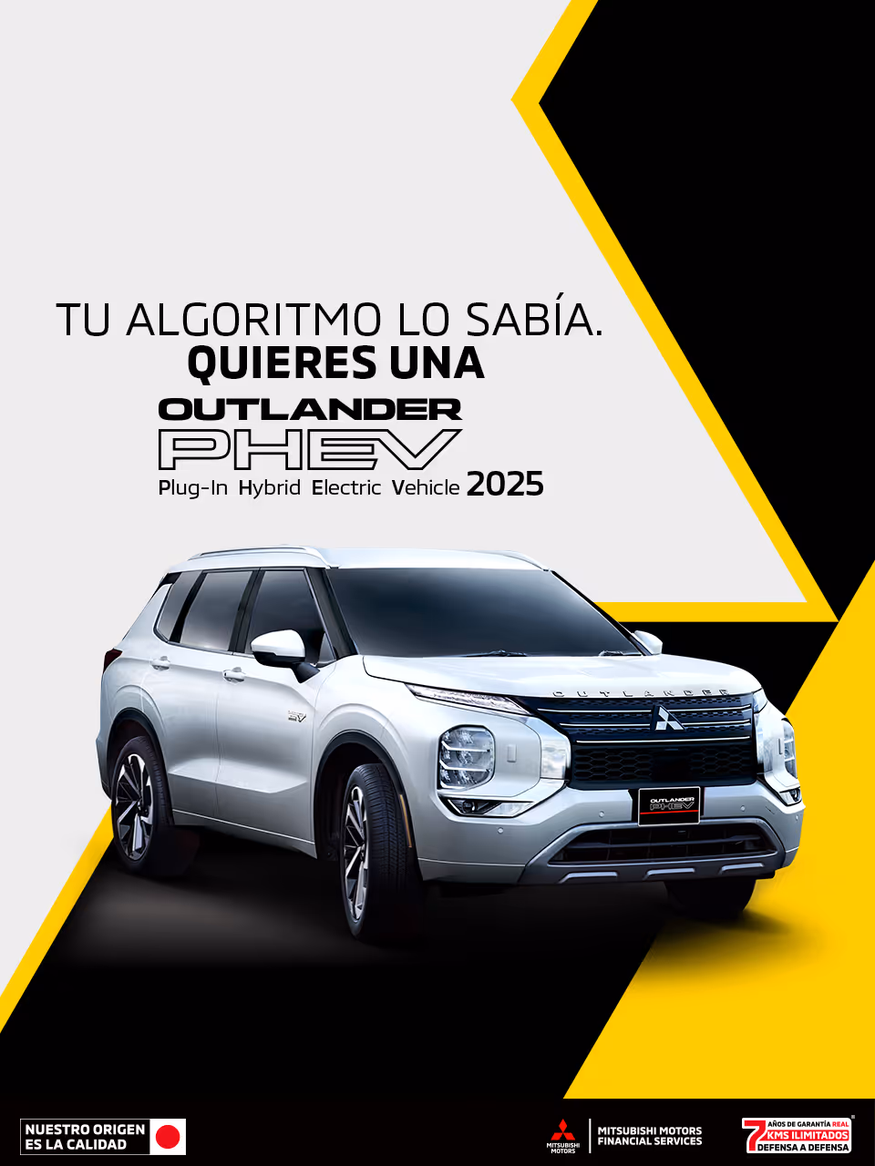 Estrena una Mitsubishi Outlander PHEV 2025 con tasa desde 9.9%(1) + 1 año de Seguro Gratis(2) + 0% Comisión por Apertura(3) o mensualidades desde $9,799.00 M.N. con Reestreno(4) solo con Mitsubishi Motors Financial Services.