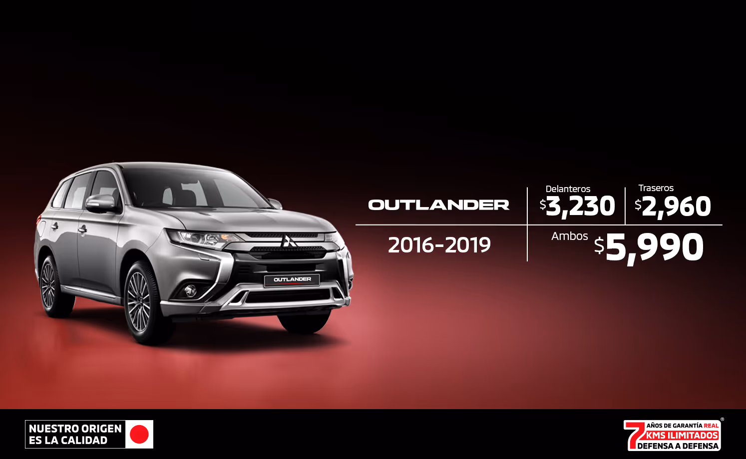 Sigue cuidando tu Mitsubishi Outlander con un precio especial en frenos. Déjala en manos de nuestros expertos Mitsubishi y mantén su respuesta en óptimas condiciones. Sigue cuidando tu Mitsubishi Outlander con un precio especial en frenos. Déjala en manos de nuestros expertos Mitsubishi y mantén su respuesta en óptimas condiciones.