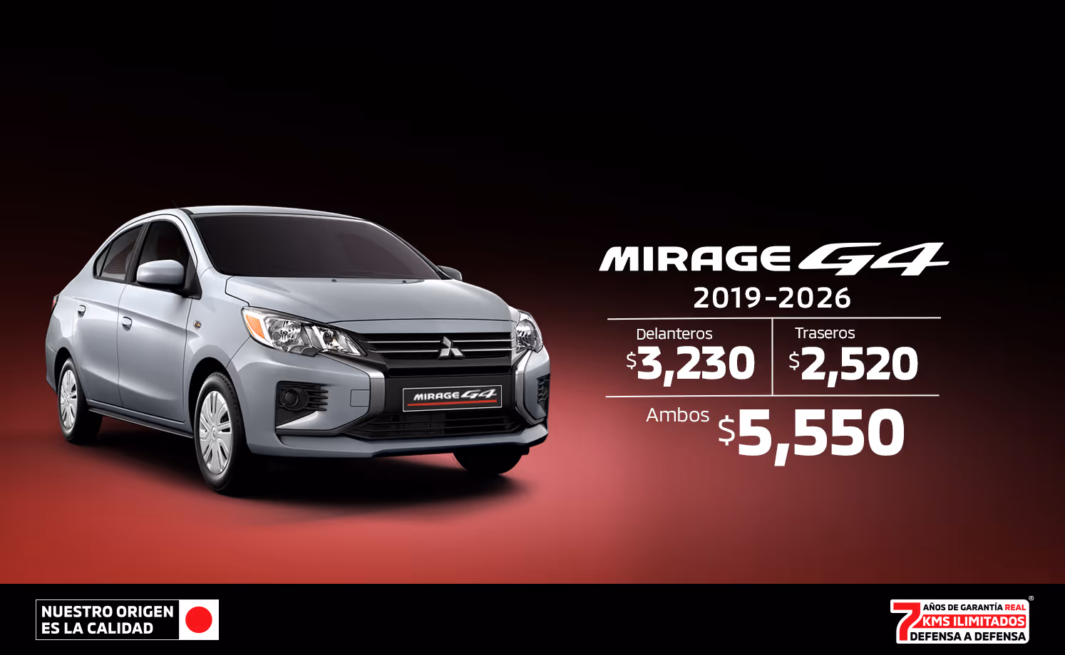 Mantén tus frenos listos para todos los días. Aprovecha esta promoción para tu Mitsubishi Mirage G4 y cuida sus frenos a un precio especial. Mantén tus frenos listos para todos los días. Aprovecha esta promoción para tu Mitsubishi Mirage G4 y cuida sus frenos a un precio especial.