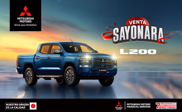 Estrena una Mitsubishi L200 2025 con tasa desde 9.9%(1) + 1 año de Seguro Gratis(2) + 0% Comisión por Apertura(3) solo con Mitsubishi Motors Financial Services. Estrena una Mitsubishi L200 2025 con tasa desde 9.9%(1) + 1 año de Seguro Gratis(2) + 0% Comisión por Apertura(3) solo con Mitsubishi Motors Financial Services.
