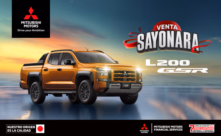 Estrena una Mitsubishi L200 GSR AT 4X4 DSL 2025 con tasa desde 9.9% (1) + 1 año de Seguro Gratis(2) + 0% Comisión por Apertura(3) solo con Mitsubishi Motors Financial Services. Estrena una Mitsubishi L200 GSR AT 4X4 DSL 2025 con tasa desde 9.9% (1) + 1 año de Seguro Gratis(2) + 0% Comisión por Apertura(3) solo con Mitsubishi Motors Financial Services.