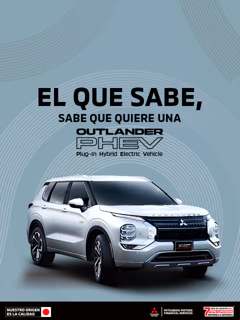 Estrena una Mitsubishi Outlander PHEV 2025 con tasa desde 9.9%(1) + 1 año de Seguro Gratis(2) + 0% Comisión por Apertura(3) o mensualidades desde $9,799.00 M.N. con Reestreno(4) solo con Mitsubishi Motors Financial Services.