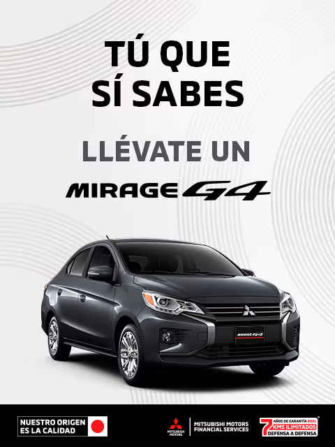 Estrena una Mitsubishi Mirage G4 2026 con tasa desde 8.9%(1) o Bono Flexible de hasta $26,000.00 M.N. (2) + 0% Comisión por Apertura(3) solo con Mitsubishi Motors Financial Services. Estrena una Mitsubishi Mirage G4 2026 con tasa desde 8.9%(1) o Bono Flexible de hasta $26,000.00 M.N. (2) + 0% Comisión por Apertura(3) solo con Mitsubishi Motors Financial Services.
