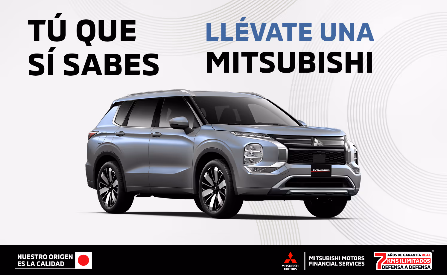 Estrena una Mitsubishi Outlander 2026 con mensualidades de $7,999.00 M.N.(1) o 1 año de Seguro Gratis(2) desde 0% comisión por apertura(3) solo con Mitsubishi Motors Financial Services.