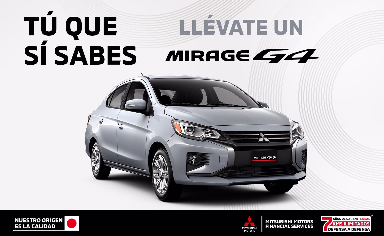 Estrena una Mitsubishi Mirage G4 2026 con tasa desde 8.9%(1) o Bono Flexible de hasta $26,000.00 M.N. (2) + 0% Comisión por Apertura(3) + solo con Mitsubishi Motors Financial Services.