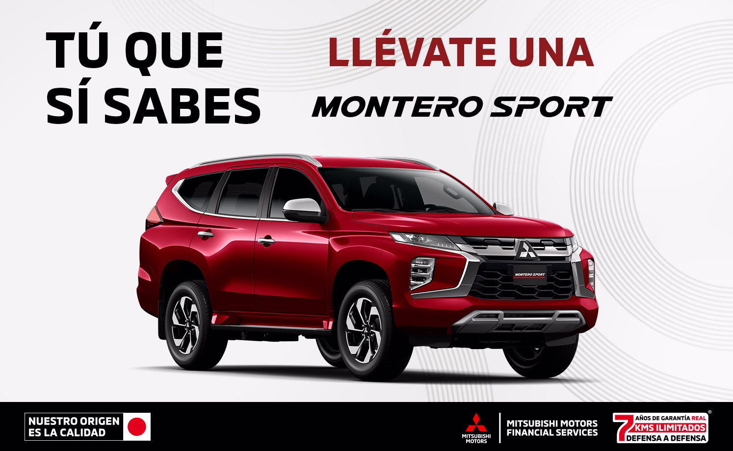 Estrena una Mitsubishi Montero Sport 2024 con un precio especial desde $690,100.00 M.N.(1) + Tasa preferente de 12.99%(2) + 0% Comisión por Apertura(3) solo con Mitsubishi Motors Financial Services.
