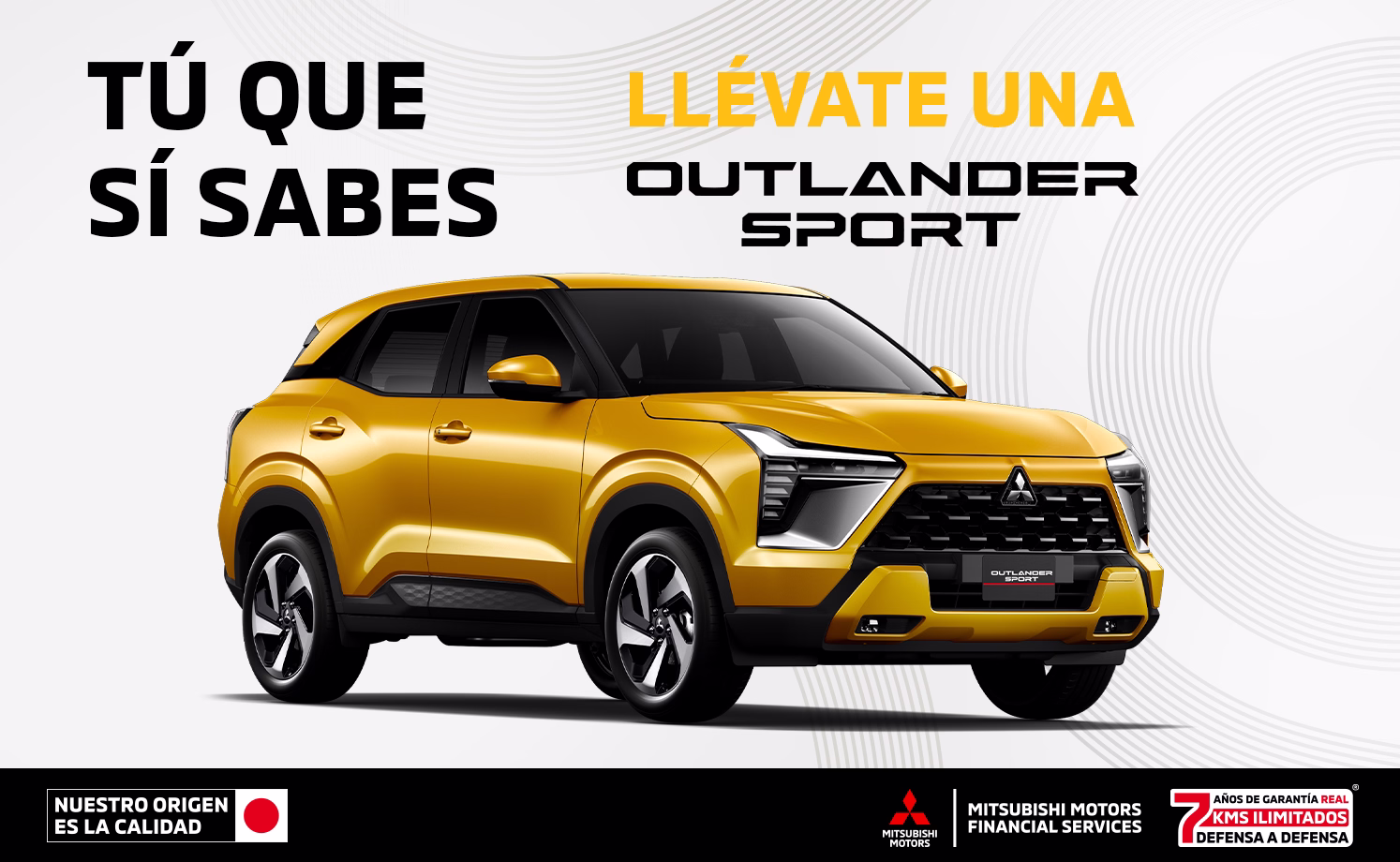 Estrena una Mitsubishi Outlander Sport 2026 con tasa de 4.9%(1) o Bono Flexible de hasta $60,000.00 M.N. (2) + 0% Comisión por Apertura(3) + solo con Mitsubishi Motors Financial Services.